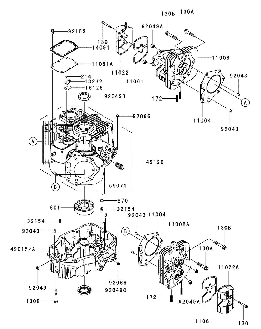 Kawasaki Fx850v-As00 Cylinder And Crankcase Diagram and Parts List for M60-KW (53AI8CT6050-31HP-OHV)(2010) Cub Cadet Lawn Tractor
